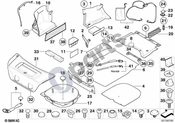 BMW 5 E60 E61 bagažinės apdailos plokštė (E60) – schema