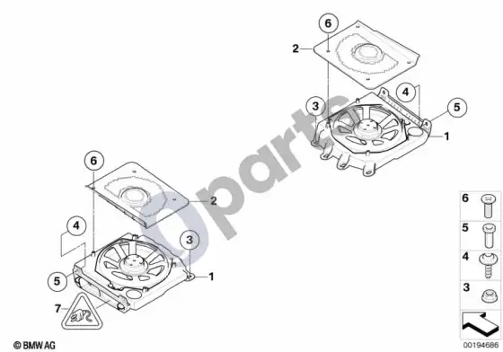 BMW 5 E60 E61 centrinio žemųjų dažnių garsiakalbio komponentai (E60, E61) – schema