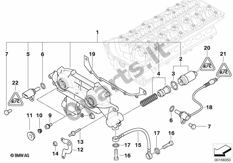 BMW 5 E60 E61 (2004–2010) Cilindrų galvutė Vanos (M54) schema – pozicija 19: Plieninis tarpiklis