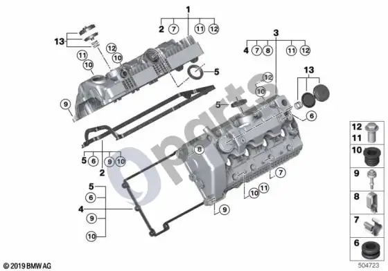 BMW 5 E60 E61 cilindrų galvutės dangtis (N62) – schema