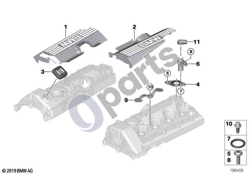 BMW 5 E60 E61 (2004–2010) Cilindrų galvutės dangtis / tvirtinimo detalės (N62N) schema – pozicija 01: Uždegimo ritės apdaila (ZYL. 1-4)