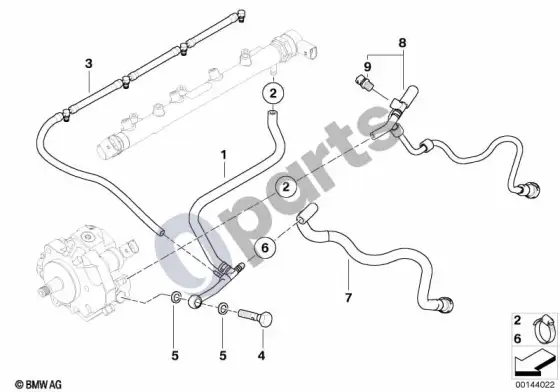 BMW 5 E60 E61 degalų linijos (M47N2, E60, E61) – schema