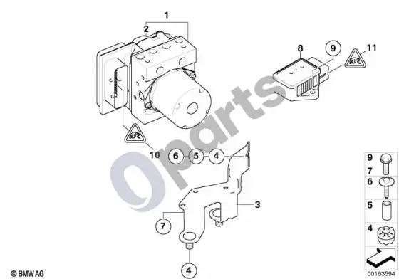 BMW 5 E60 E61 DSC hidraulinis blokas/valdymo blokas/tvirtinimas (E60) – schema