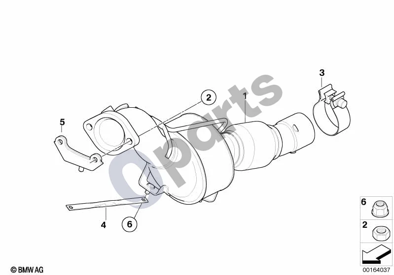 BMW 5 E60 E61 (2004–2010) Dyzelinio variklio katalizatorius (M47N2) schema – pozicija 01: RP katalizatorius prie variklio (EU4)
