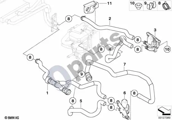 BMW 5 E60 E61 autonominio šildytuvo vandens vožtuvai IHKA basis (M47N2, E60, E61) – schema