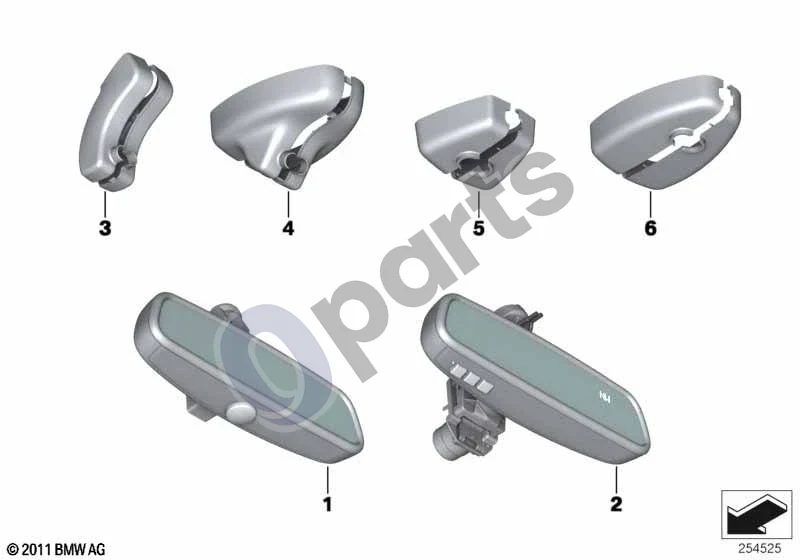BMW 5 E60 E61 (2004–2010) Elektrochrominio išorinio veidrodėlio papildomas montavimas (E60, E61) schema – pozicija 02: Salono veidrodėlis EC / LED