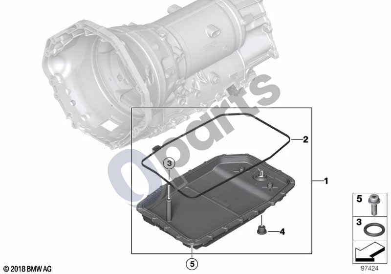 BMW 5 E60 E61 (2004–2010) GA6HP19Z alyvos karteris schema – pozicija 02: Alyvos karterio tarpiklis
