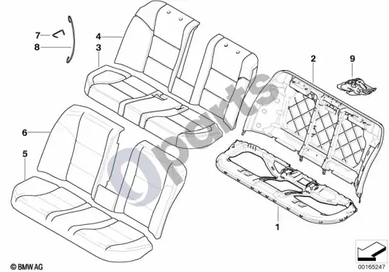 BMW 5 E60 E61 galinė sėdynė, pagalvė ir užvalkalas, bazinė sėdynė (E60) – schema