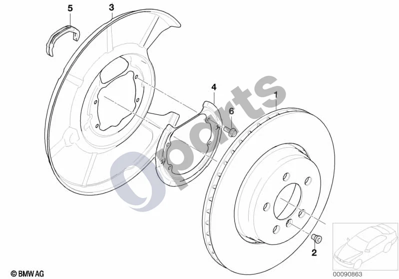 BMW 5 E60 E61 (2004–2010) Galinio rato stabdys / stabdžių diskas (E60, E60 LCI) schema – pozicija 01: Stabdžių diskas, ventiliuojamas (320X20)