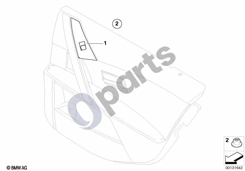 BMW 5 E60 E61 (2004–2010) Galinis langų pakėlimo jungiklis schema – pozicija 02: Veržlė
