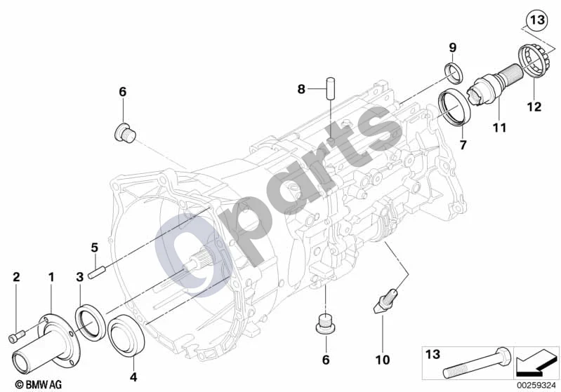 BMW 5 E60 E61 (2004–2010) GS6X37BZ pavarų dėžės korpusas ir tvirtinimo detalės schema – pozicija 12: Apsauginis dangtelis