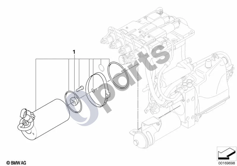 BMW 5 E60 E61 (2004–2010) GS7S47BG hidraulinis blokas, elektros variklis schema – pozicija 01: Elektros variklio komplektas