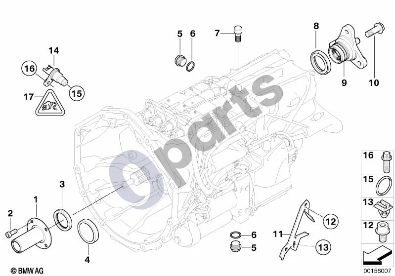 BMW 5 E60 E61 (2004–2010) GS7S47BG sandarikliai / tvirtinimo detalės schema – pozicija 03: Veleno sandariklis (40X55X7)