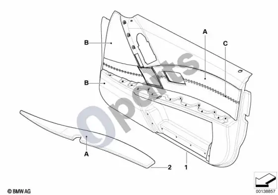 BMW 5 E60 E61 individuali priekinių durų apmušalo plokštė, dalinai oda (E60, E61) – schema