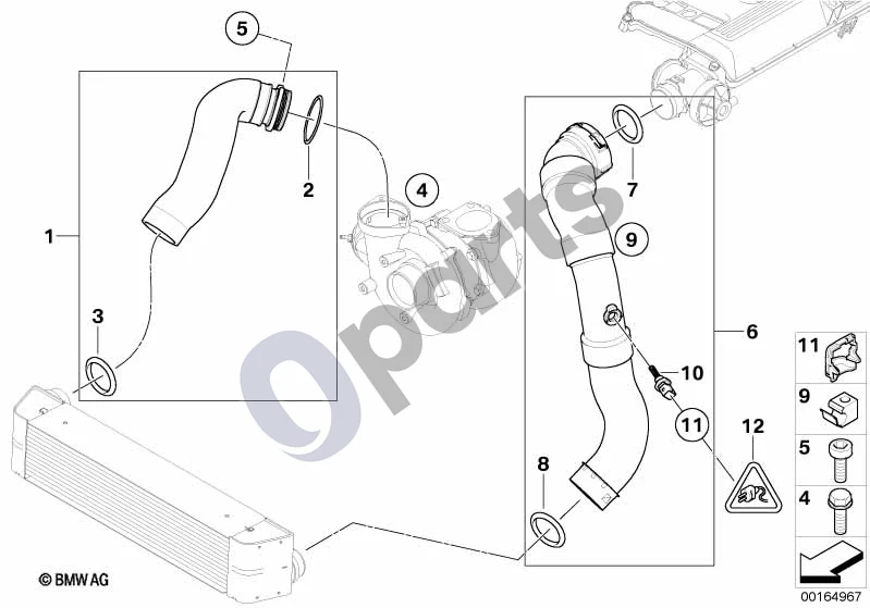 BMW 5 E60 E61 (2004–2010) Įsiurbimo kolektorius – pripūtimo oro kanalas / EGR (M47N2) schema – pozicija 10: Įsiurbiamo oro temperatūros jutiklis