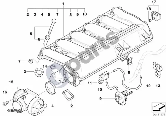 BMW 5 E60 E61 įsiurbimo kolektorius su EGR – vakuuminis valdymas (M57N) – schema