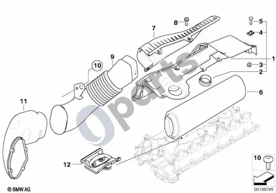 BMW 5 E60 E61 įsiurbimo oro duslintuvas / filtro elementas (M57N) – schema