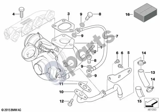 BMW 5 E60 E61 išmetamųjų dujų turbokompresorius su tepimu (M47N2) – schema