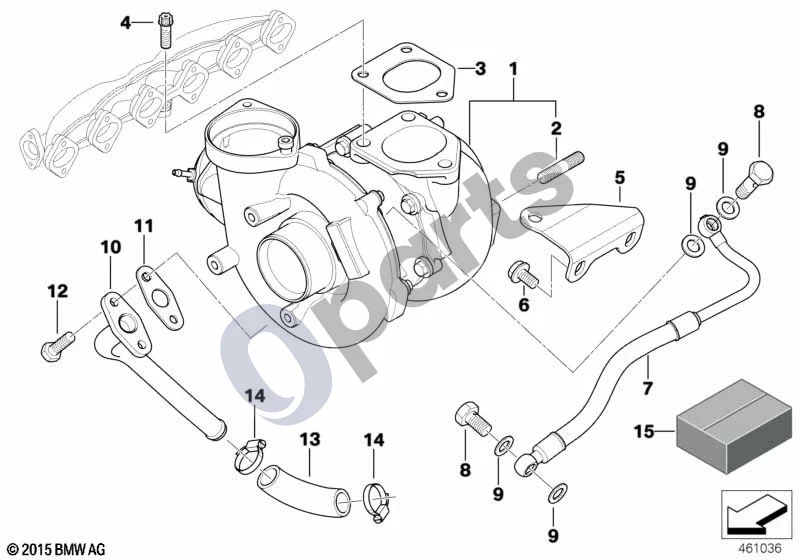 BMW 5 E60 E61 (2004–2010) Išmetamųjų dujų turbokompresorius su tepimu (M57N) schema – pozicija 07: Alyvos vamzdis