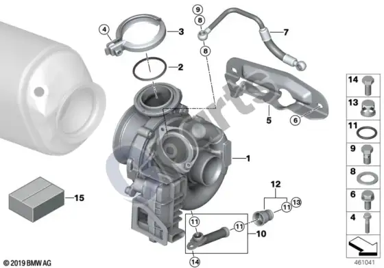 BMW 5 E60 E61 išmetamųjų dujų turbokompresorius su tepimu (M57N2) – schema