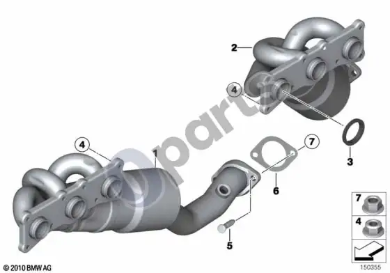 BMW 5 E60 E61 išmetimo kolektorius su katalizatoriumi (N52) – schema