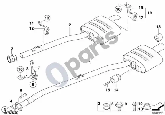 BMW 5 E60 E61 išmetimo sistema, galinė (M47N2) – schema
