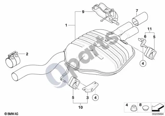 BMW 5 E60 E61 išmetimo sistema, galinė (N52, E60) – schema