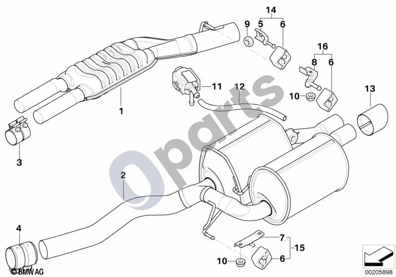 BMW 5 E60 E61 (2004–2010) Išmetimo sistema, galinė (N62) schema – pozicija 04: Suveržimo įvorė (D=75 X 90MM)