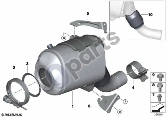 BMW 5 E60 E61 katalizatorius/dyzelinio variklio kietųjų dalelių filtras (M57N2, E60, E61) – schema