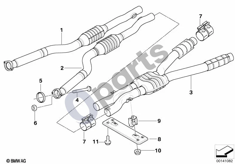 BMW 5 E60 E61 (2004–2010) Katalizatorius/vidurinis duslintuvas (S85, E60) schema – pozicija 09: Guminė atrama