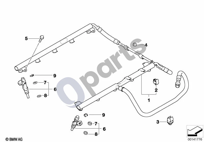 BMW 5 E60 E61 (2004–2010) Kuro įpurškimo sistemos vožtuvai/vamzdeliai (S85, E60) schema – pozicija 01: Įpurškimo vamzdelis