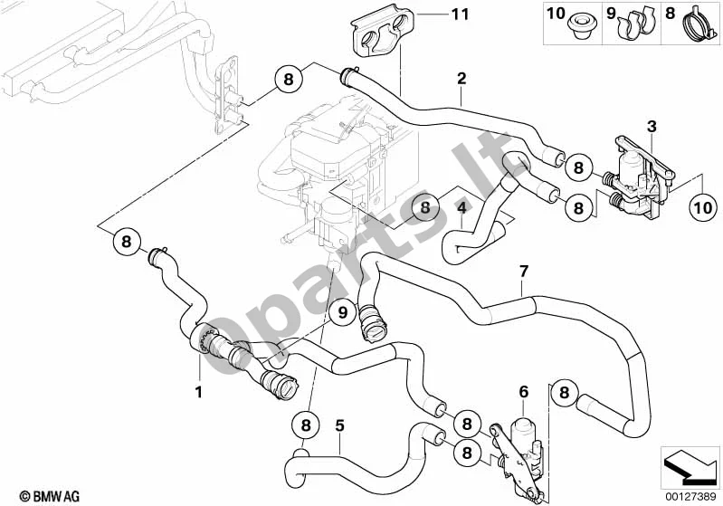 BMW 5 E60 E61 (2004–2010) Autonominio šildytuvo vandens vožtuvai IHKA Basis (M47N2, E60 LCI) schema – pozicija 03: Vandens vožtuvas