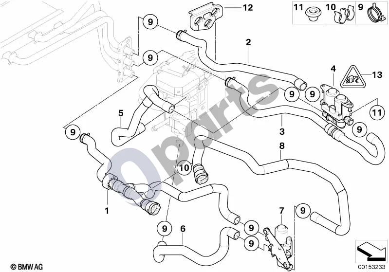 BMW 5 E60 E61 (2004–2010) Autonominio šildytuvo vandens vožtuvai IHKA High (E60 LCI, E61 LCI) schema – pozicija 04: Vandens vožtuvas