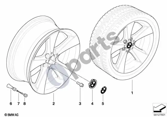 BMW 5 E60 E61 BMW lengvojo lydinio ratlankis, voro formos stipinų 128 (E60 LCI) – schema