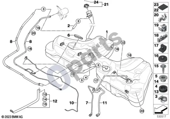 BMW 5 E60 E61 degalų bakas / tvirtinimo detalės (M57N2, E60 LCI) – schema