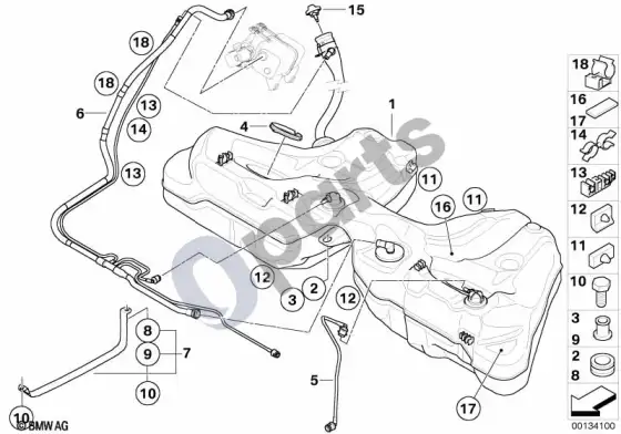 BMW 5 E60 E61 degalų bakas / tvirtinimo detalės (N54, E60 LCI) – schema
