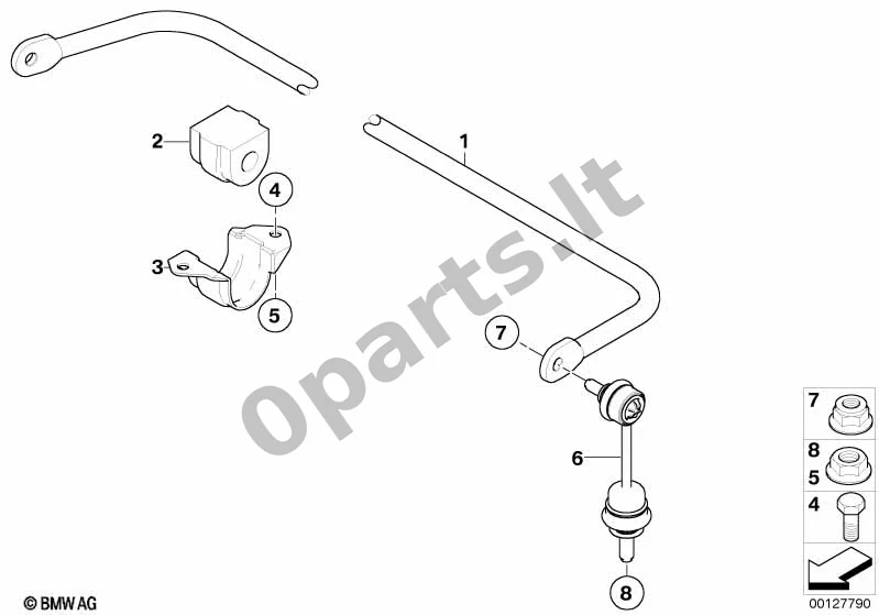 BMW 5 E60 E61 (2004–2010) Galinis stabilizatorius (E60 LCI) schema – pozicija 05: Savaime užsifiksuojanti veržlė su apykakle (M8-8 ZNS3)
