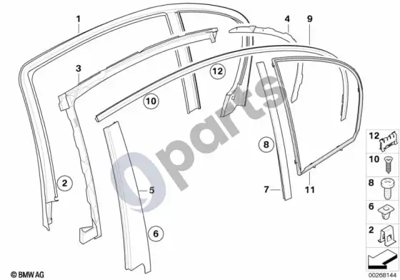 BMW 5 E60 E61 galinių durų apdailos ir sandarikliai (E60 LCI) – schema