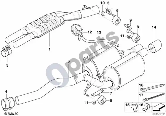 BMW 5 E60 E61 išmetimo sistema, galinė (N62N, E60 LCI) – schema