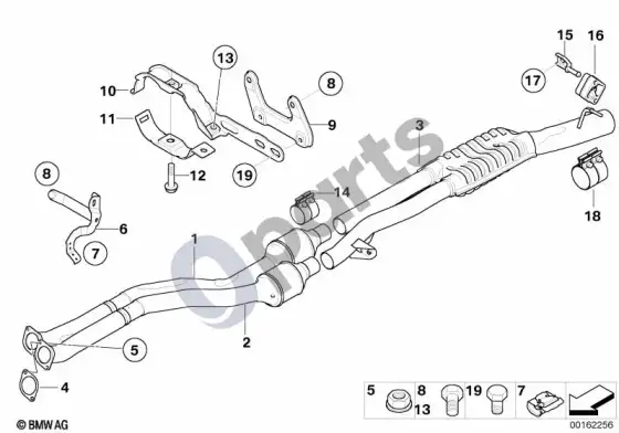 BMW 5 E60 E61 katalizatorius/vidurinis duslintuvas (N54, E60 LCI) – schema