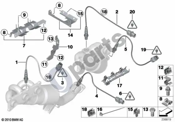 BMW 5 E60 E61 lambda zondo tvirtinimo detalės (N52N, E60 LCI) – schema