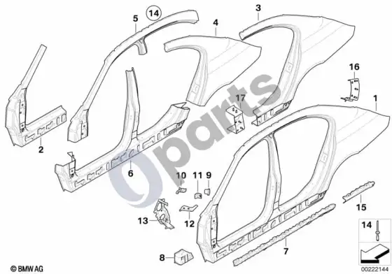 BMW 5 E60 E61 šoninis rėmas (E60 LCI) – schema