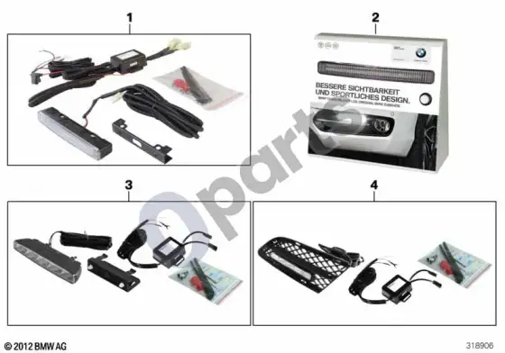 BMW 5 E60 E61 LED dieninių šviesų papildomo montavimo komplektas (E60, E61) – schema