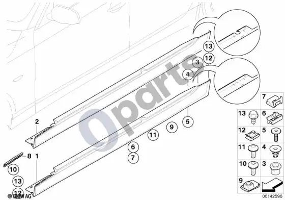 BMW 5 E60 E61 m apdaila, slenkstis / ratų arka (E60, E60 LCI) – schema