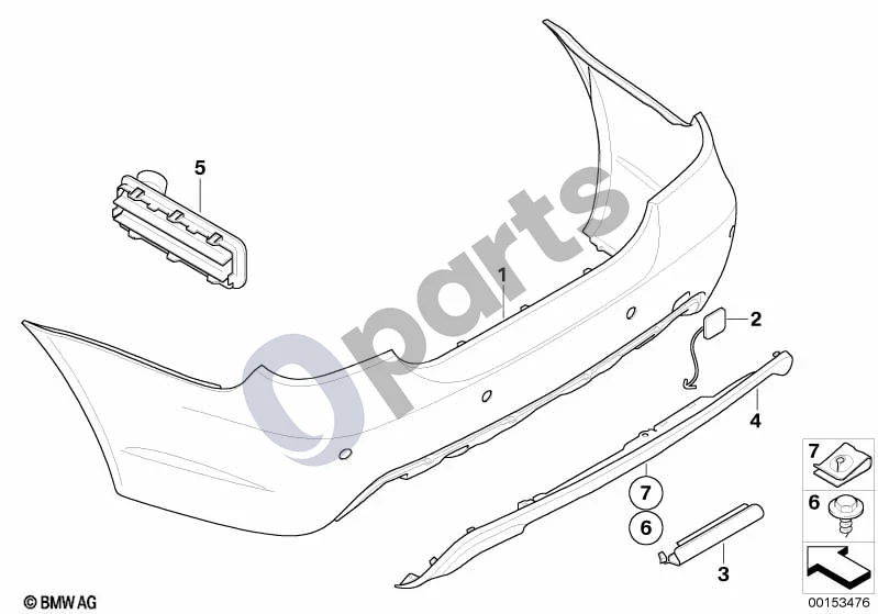 BMW 5 E60 E61 (2004–2010) M apdailos plokštė, galinė (E60, E60 LCI) schema – pozicija 02: Vilkimo kilpos dangtelis, gruntuotas (M)