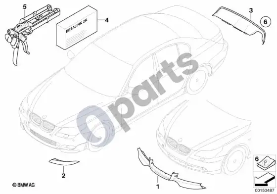 BMW 5 E60 E61 m performance papildomos dalys, priekinė apatinė bamperio dalis (E60, E61) – schema