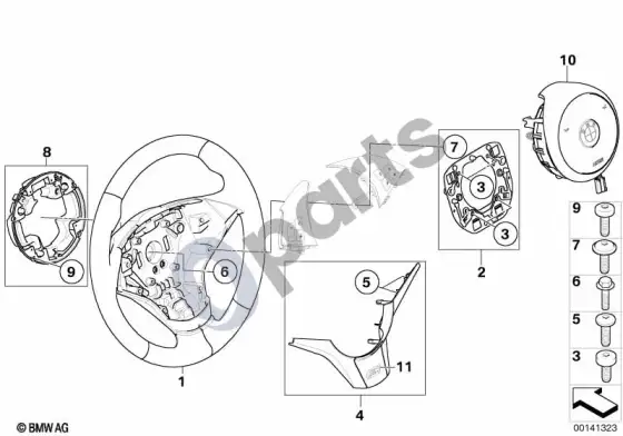 BMW 5 E60 E61 m sportinis vairas, oro pagalvė (smart), daugiafunkcis (E60) – schema