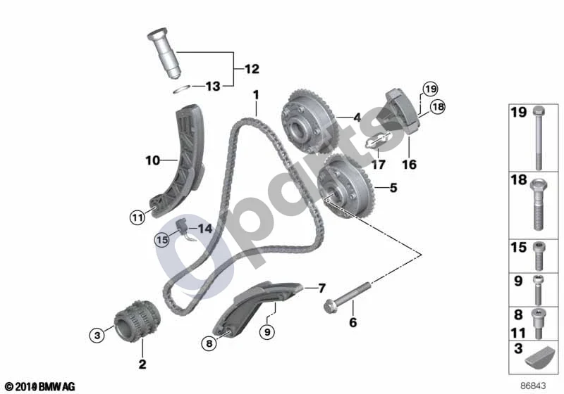 BMW 5 E60 E61 (2004–2010) Paskirstymo pavara, paskirstymo grandinė, cil. 5-8 (N62, E60) schema – Alyvos purškimo purkštukas