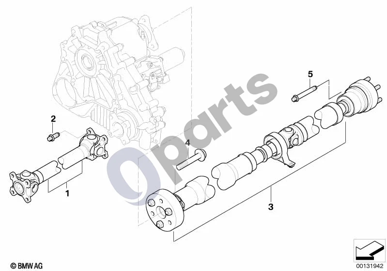 BMW 5 E60 E61 (2004–2010) Pavaros velenas, 4 ratų (E60, E61) schema – pozicija 01: Kardaninis velenas