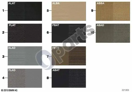 BMW 5 E60 E61 pavyzdinis puslapis, sėdynių spalvos, audinys (E60) – schema